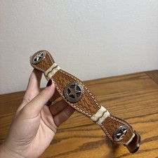 Justin Men's 36 Tooled Leather Silver Western Concho Texas Star Vintage Belt