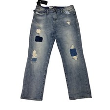 NWT Rock  Republic Slim Boyfriend Jeans Distressed Patch Denim Size 10 M 34x27