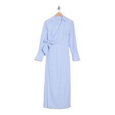 NWT Simkhai Briar Stripe Wrap Shirtdress Blue Long Sleeve 0 Cotton