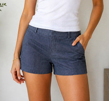 Banana Republic Hampton Women  s Blue Linen Chambray Chino Shorts Mid Rise 0P