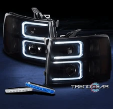 FOR 07-13 CHEVY SILVERADO LED BLACK/SMOKE PROJECTOR HEADLIGHTS LAMPS W/BLUE DRL