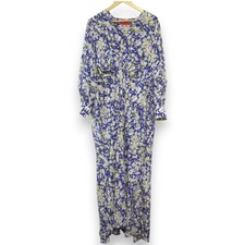 CAROLINA HERRERA Flower Print Waist Gathered Long Dress Size 8 Purple Women USED