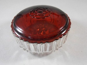 Vintage Anchor Hocking Royal Ruby Red Glass Lidded Powder Dish Jar Trinket Box