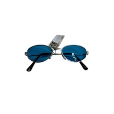 Vintage 90s Style Oval Silver Metal Sunglasses Blue Tinted Lenses