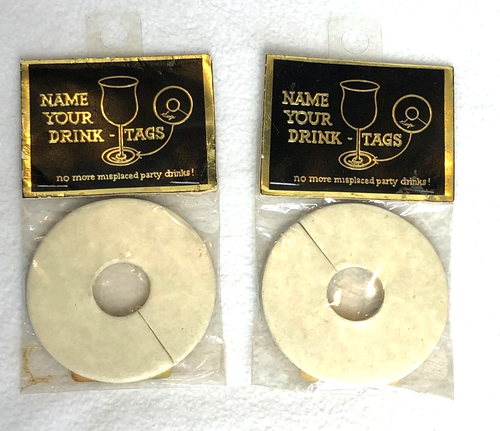 Vtg 2 Packages Clipper Drink Tags Paper Wine Glass Labels 28 Tags Easy On-Off - Afbeelding 1 van 6