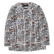Veste ZARA BASIC Femme L Bleu Marron Blanc Coton Mêlé Patchwork Zip