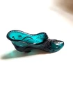 Vintage Fenton Teal Green Glass Slipper Rose Pattern Collectible Shoe Figurine