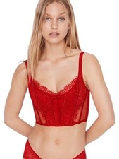 Victoria's Secret DREAM ANGELS Lace-Up Corset Bra Top Lipstick Red Siz S DD