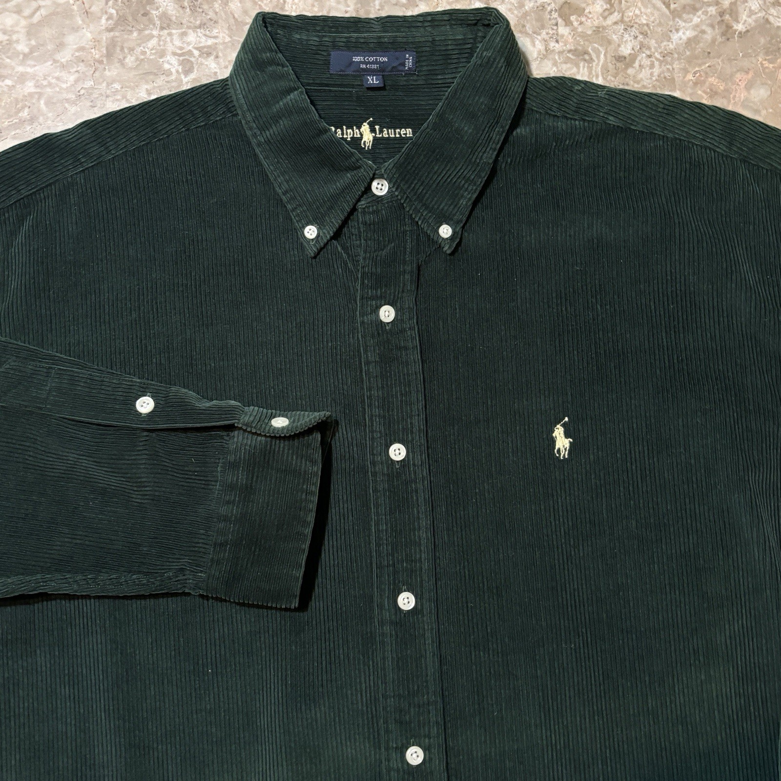 Polo Ralph Lauren Shirt Mens XL Forest Green Blaire Corduroy Long Sleeve Vintage