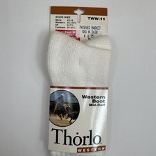 VTG Socks Thorlo Acrylic Western Boot 7-9 Mid-Calf 90's White Thorlos TWW-11.