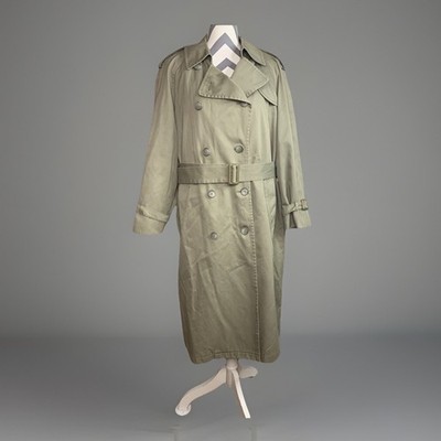 London Fog Women's Size 14 Regular Green Beige Belted Plaid Lined Trench Coat