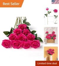 10 Elegant Fuchsia Faux Roses - Ideal for Bridal Bouquets & Home Aesthetics