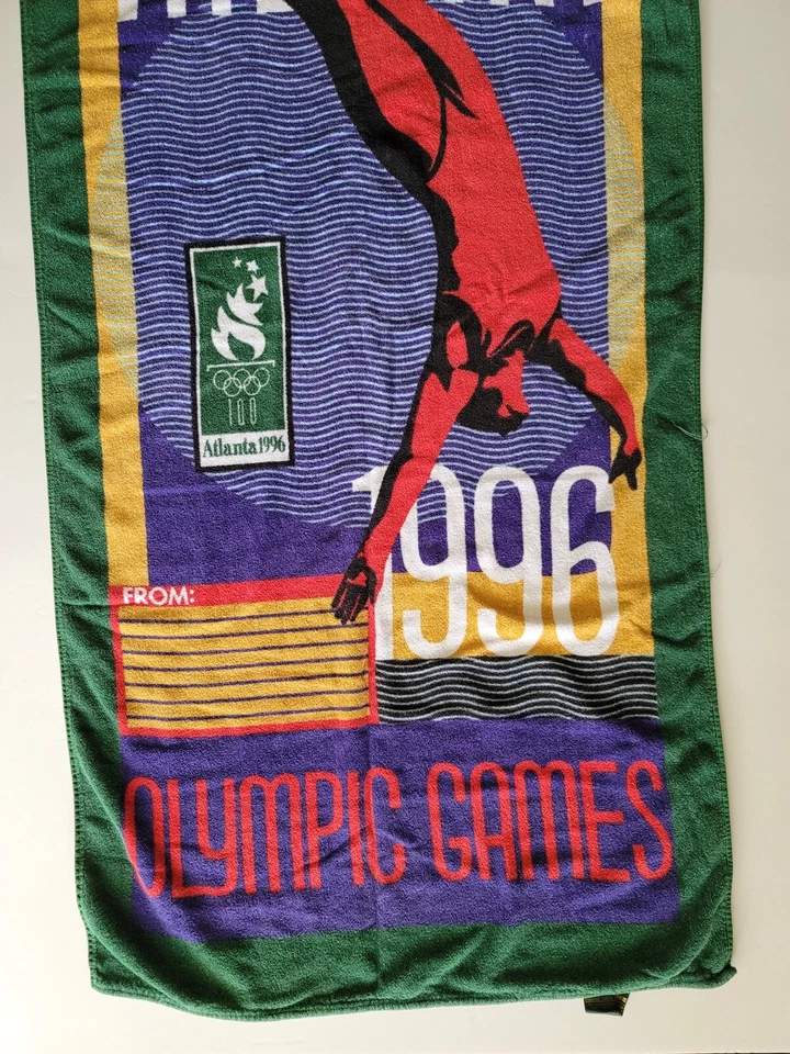 VTG Atlanta 1996 Olympics Beach Towel Cannon Woman Diving Postcard Big Logo GC - Image 3 of 4