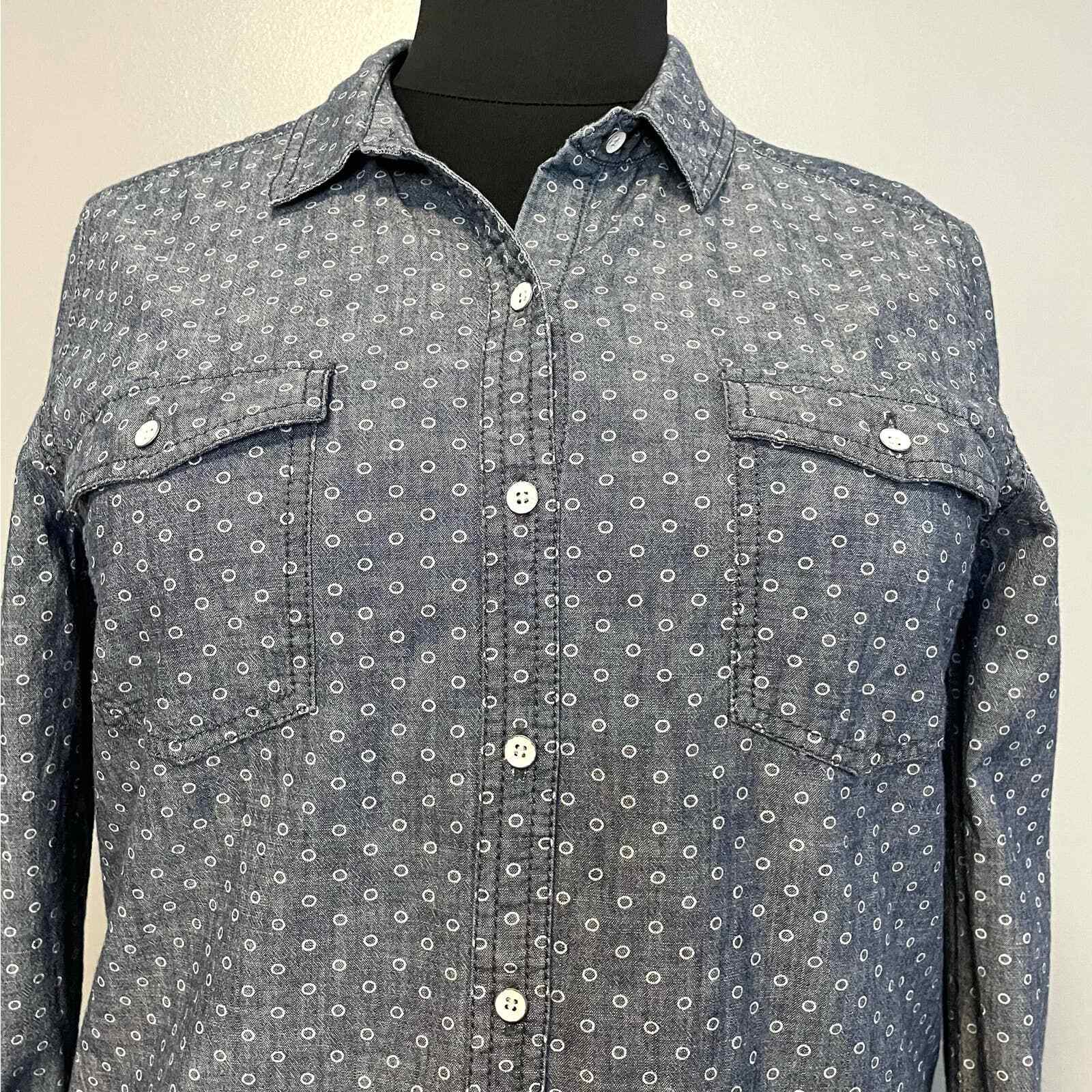 Halogen Blue Chambray Dot Cotton Button Down Shir… - image 2
