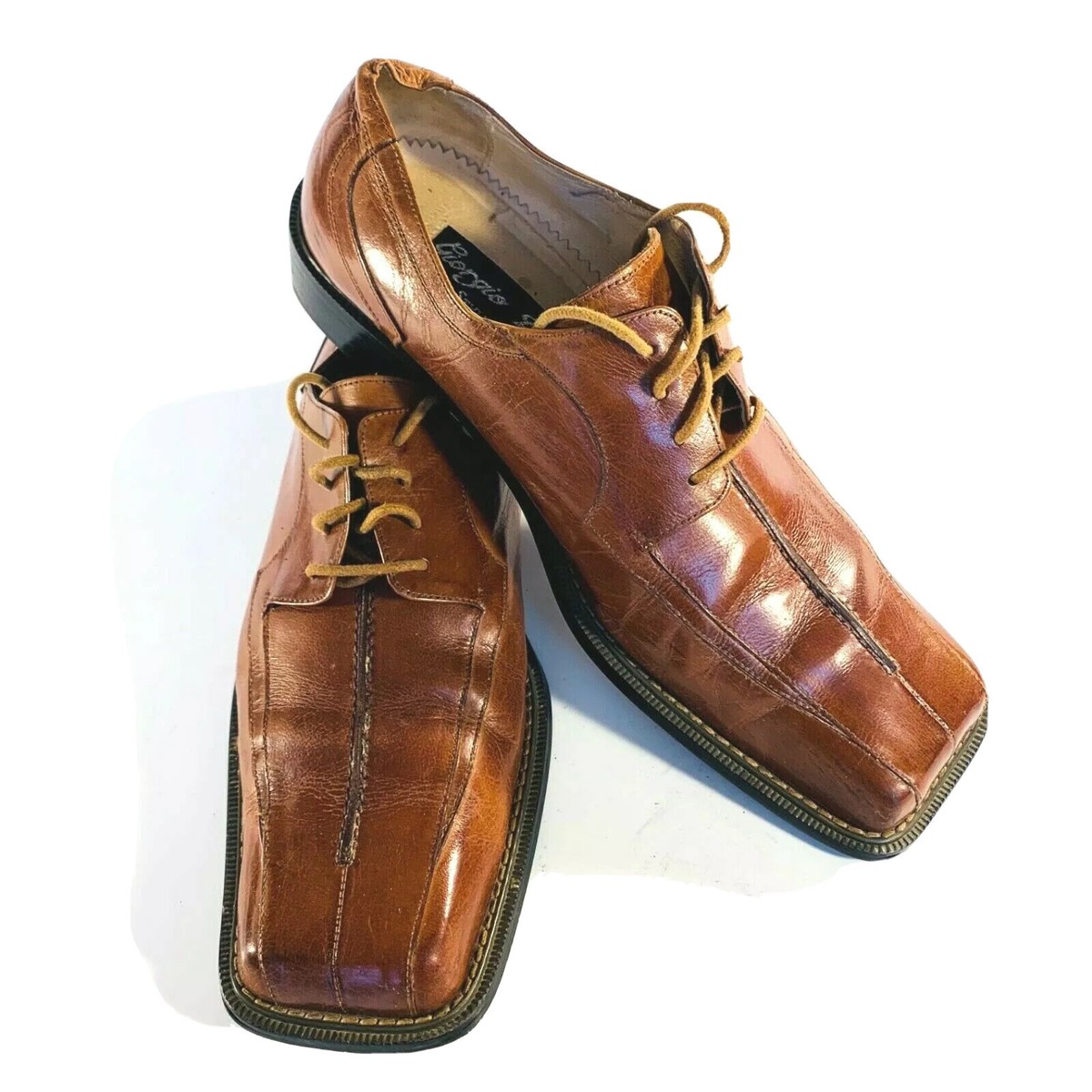 Giorgio V Mens Brown 10 D Leather Dress Lace Up Square Toe Oxford Shoes