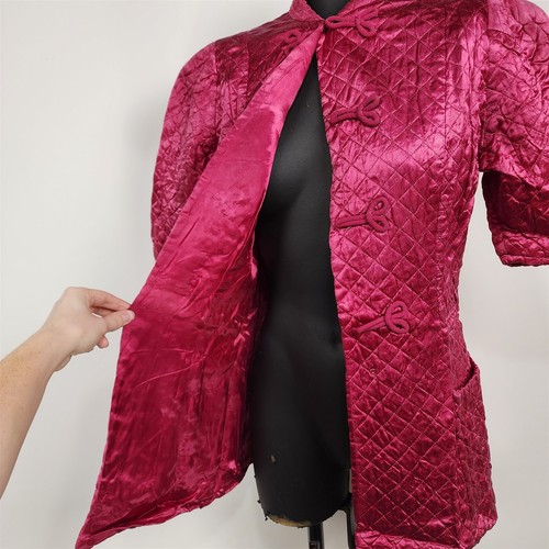 Pigiama giacca letto trapuntato rosa vintage anni 40 top loungewear accappatoio ritagliato - Foto 3 di 6