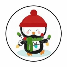 48 CHRISTMAS PENGUIN LIGHTS ENVELOPE SEALS LABELS STICKERS 1.2" ROUND