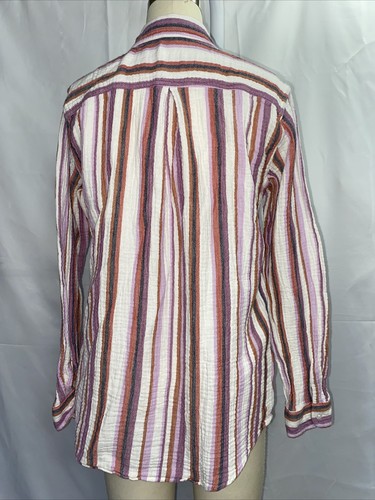 Eddie Bauer Womens Button Down Shirt Blouse Size S Lavender Striped Stretch - Picture 2 of 5