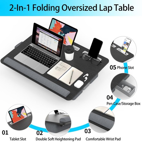 Large Lap Desk, XXXL 26.4x20 Extra Large Laptop Tray, Multifunctional Folding La - Picture 5 of 7