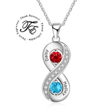 2 Birthstone Mother's Infinity Necklace 2 Engraved Names - Couples Necklace