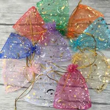 25 50 100 Moon Star Organza Gift Bags Wedding Jewelry Drawstring Party Pouches