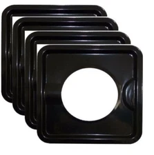 4PC HEAVY DUTY BLACK STEEL SQUARE REUSABLE DRIP PAN GAS BURNER BIB LINER COVERS*