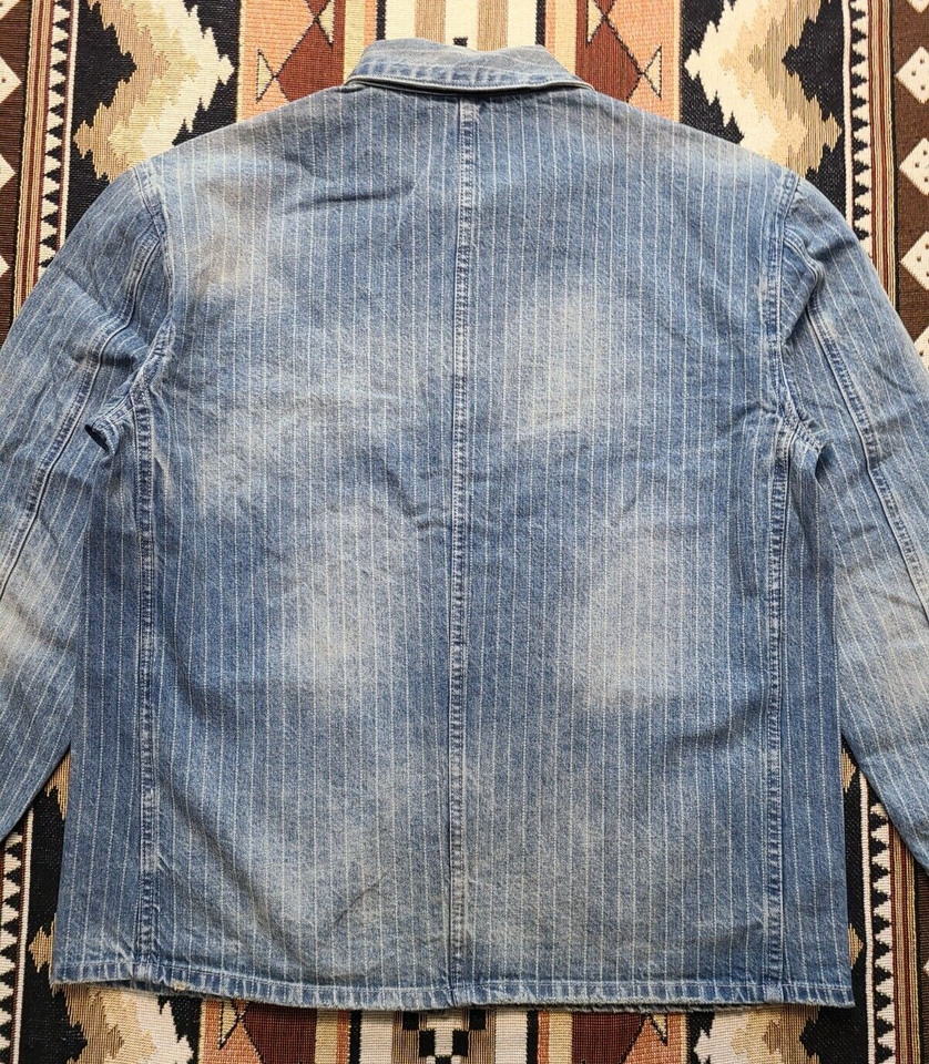 Distressed Indigo Denim Engineer Jacket Railroad Striped Coat RRL Style ...