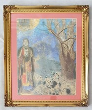 Print of Buddha next to Tree by Odilon Redon 1906 in Gold Coloured Ornate Frame