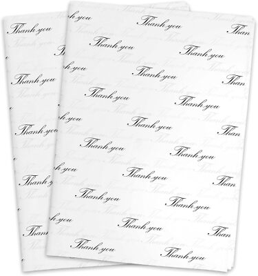 MR FIVE 100 Sheets White with Black Thank You Tissue Paper Bulk,20'' x 14'',Bla...