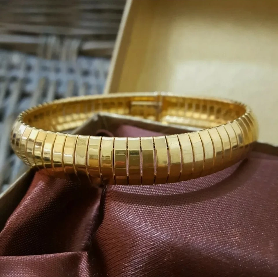 Qvc 925 Sterling Silver Bracelet, 14k Gold Plated Bangle, Flexible Bangle  - Image 3 of 4