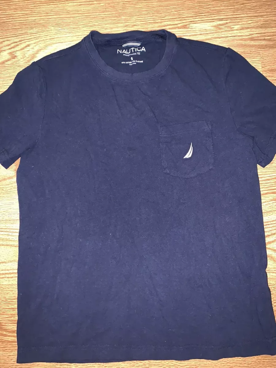 Nautica Mens Performance Tee Pocket T Shirt Navy Blue Small White Logo