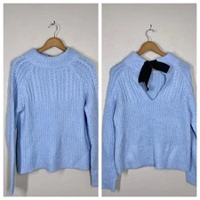 FRNCH Paris Bow Back Cable Knit Sweater M/ L Medium Large Blue