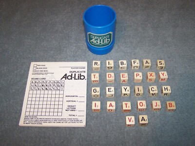 1976 DUPLICATE AD-LIB Board Game Replacement Part Pieces Wood Dice Cup Score Pad