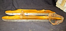 c.1890's Primative Wood and Steel Blade Ice Skates Wooden Foot Leather Straps