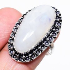 Moonstone Gemstone Handmade 925 Sterling Silver Jewelry Ring Size 8 US