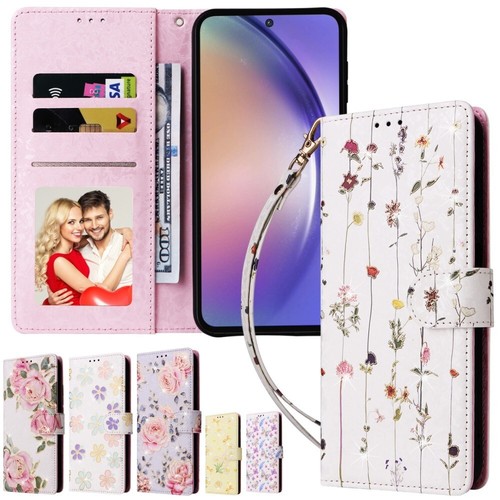 Flowers Pattern PU Leather Wallet Card Case Fr Samsung A55 A35 A25 A15 A16 A06