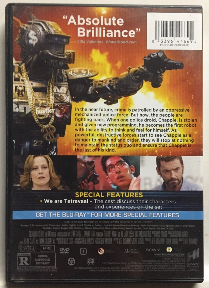 Chappie (DVD,2015,Widescreen) Hugh Jackman, Sharlto Copley, Not a Scratch! - Image 3 of 4