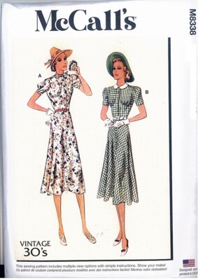 McCalls 8338 Vintage Retro 30s Dress Sewing Pattern Miss Plus Size A5 or E5  6-22