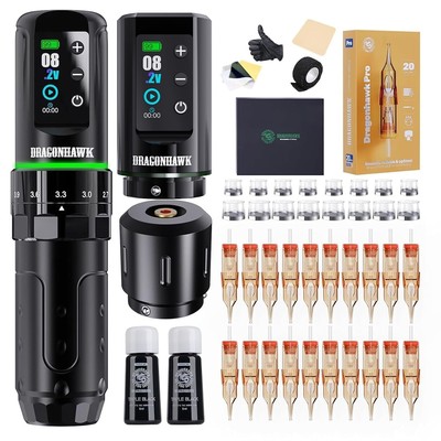 Tattoo Kit, Cordless/Cord Complete Gun Pen Machine 7 Strokes Length, 2 Batteries