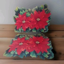 Vtg CHRISTMAS DECORATIONS LOT POINSETTIA DIE CUT PAPER LITHO USA Grand Award