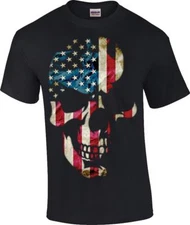 Men's Black American Flag Skull T-Shirt Americana US Flag Sizes S-6x
