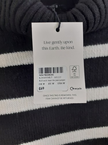 Nobody's Child Women's Jumper Size M Black White Stripe Roll Neck RRP£69 New F2 - Picture 3 of 8