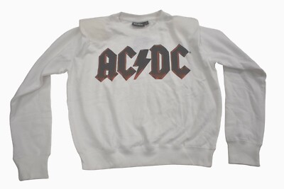 AC DC Womens ACDC White Sweatshirt Has Shoulder Pads, Bunched Design NWT  S-XL