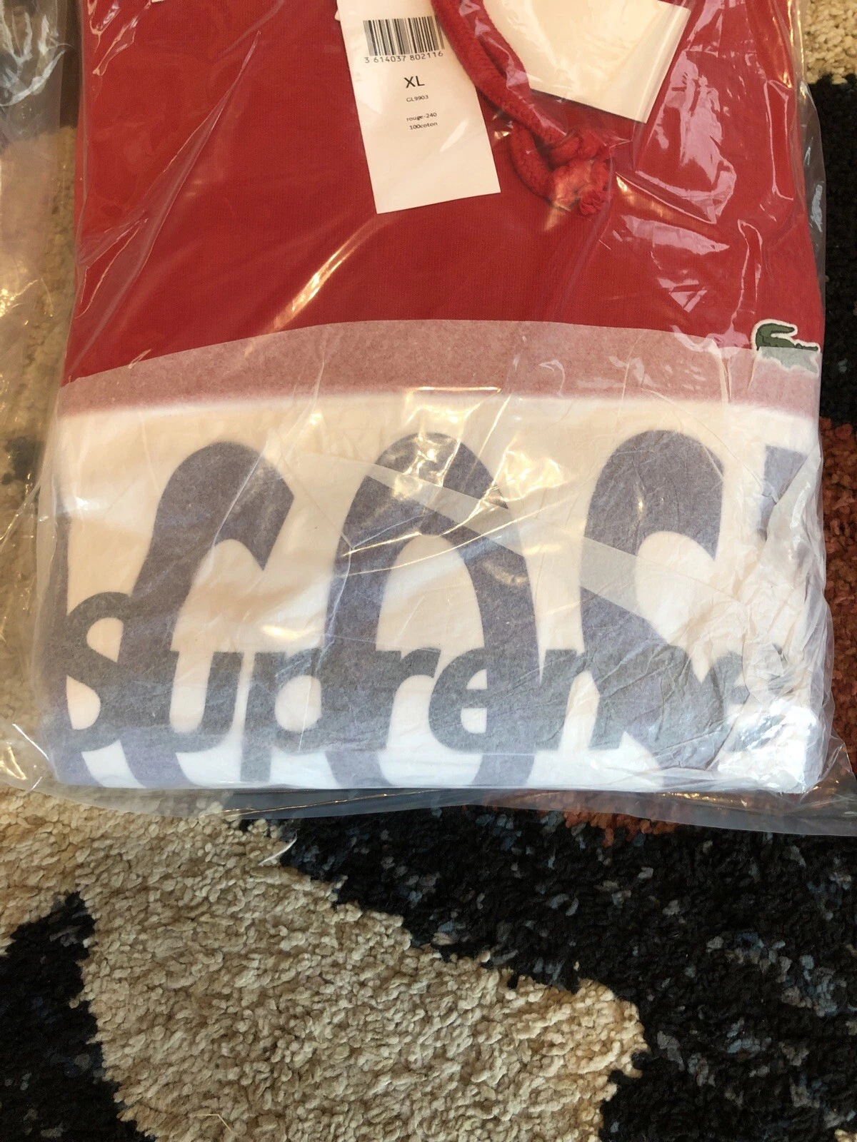 Felpa con cappuccio rossa Supreme Lacoste taglia XL