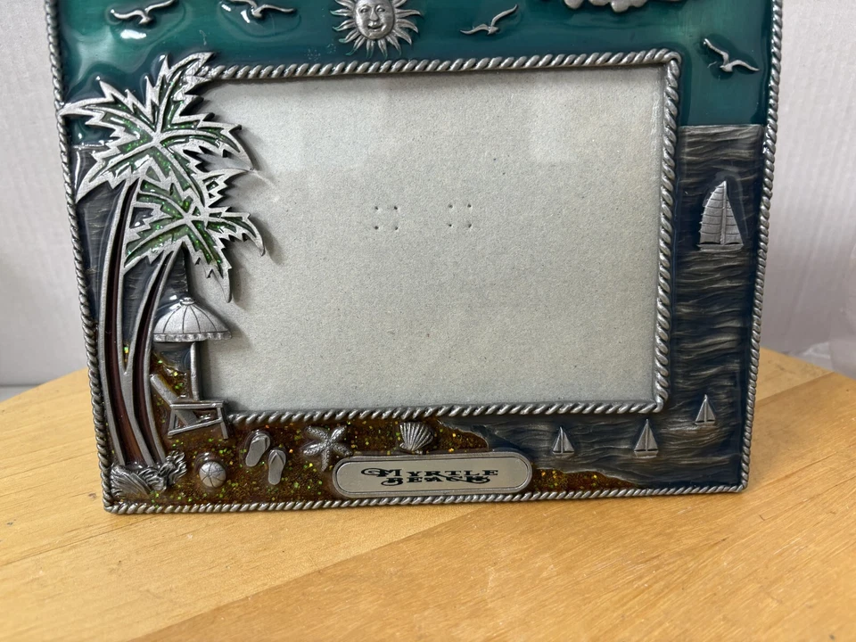 Heavy Quality Pewter & Glass Beach Seaside Holiday Photo Frame 17 x 14cm Overall - Image 3 of 4