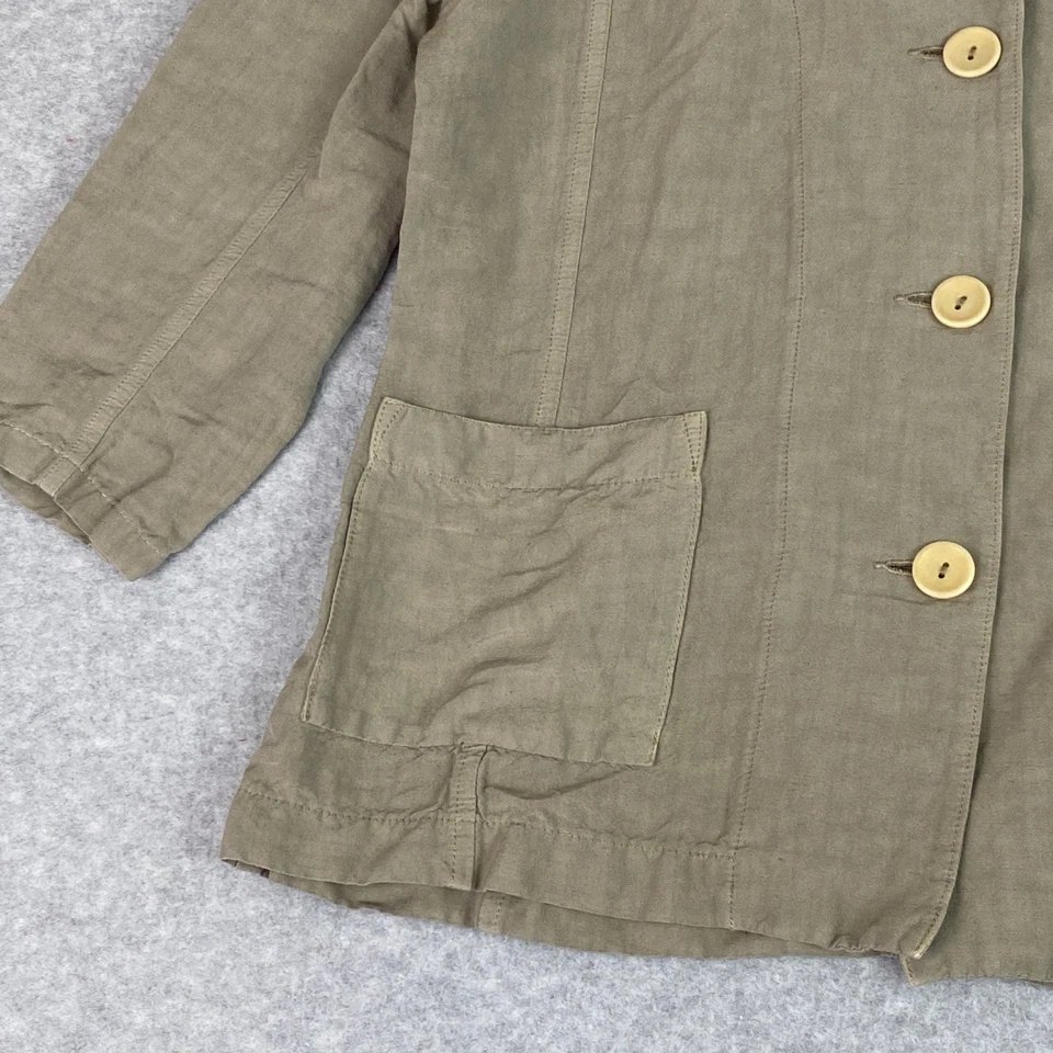 Sugar Products Jacket Womens Sz 2 Tan Linen Blend Button Front 3/4 Sleeve Casual - Image 4 of 4