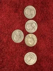 5 EA 90% Silver Washington Quarters