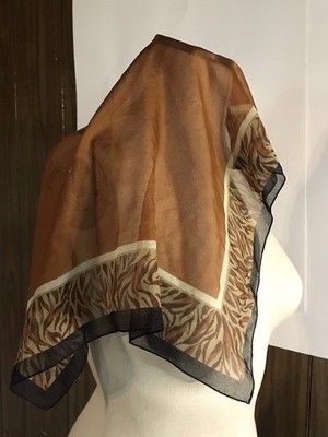 Zepra Print Vintage Scarf, Brown Square Scarf, Fashion Scarf