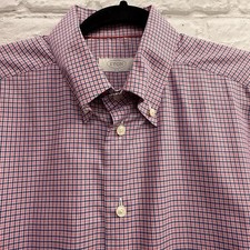 Eton Slim Fit Blue Pink Plaid Gingham Long Sleeve Dress Shirt Men  s Size 42 16.5