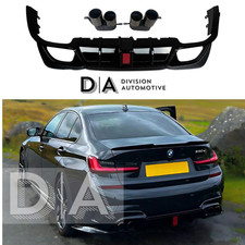 FOR BMW 3 SERIES G20 G21 M SPORT GLOSS BLACK REAR DIFFUSER F1 LED LIGHT 2018-21